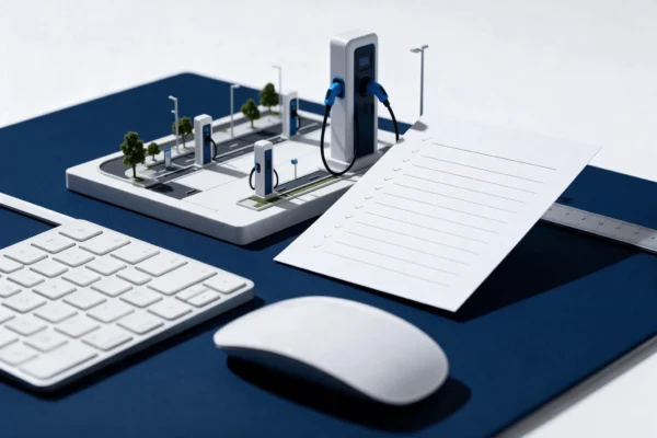 Professional header image for step-by-step guide: Ladeinfrastruktur-Konzept für Unternehmen: Schritt-für-Sc...